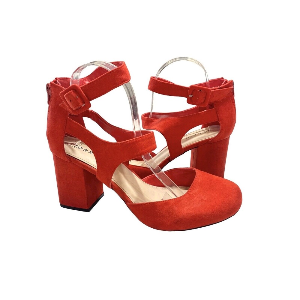 Torrid  Shoes Size 10.5 Red Faux Suede Block Chunky Heel Ankle Strap Sandals
